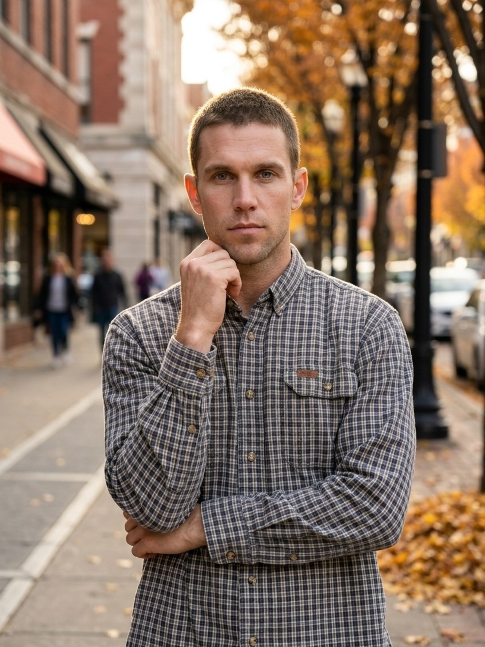 Carhartt 100% Cotton Men's Plaid Button-Down Shirt in Blue And Tan
